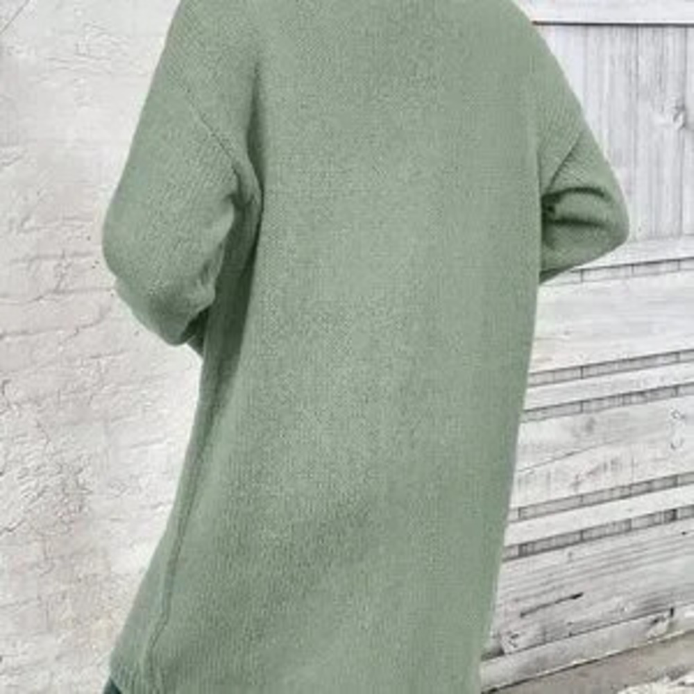 Green Casual Women's Loose Fit Drop Shoulder Sweater